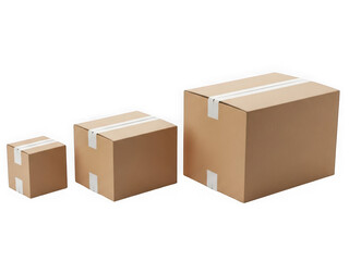Three cardboard boxes isolated on transparent background isolated on transparent background