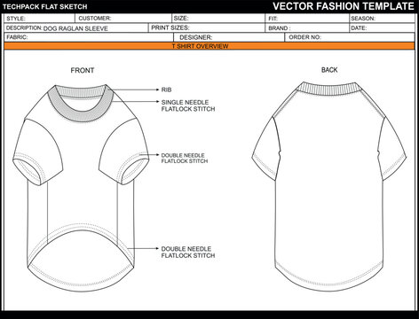 DOG RAGLAN SLEEVE FLAT SKETCH FASHION TEMPLATE TECHNICAAL ILLUSTRATION
