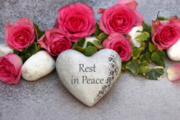 Heart with the inscription "Rest in Peace".