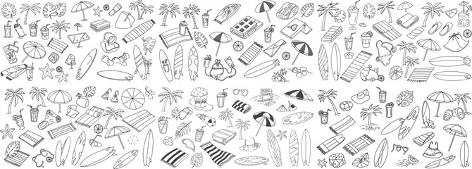 A vibrant illustration featuring a variety of beach elements, perfect for summer vibes.
