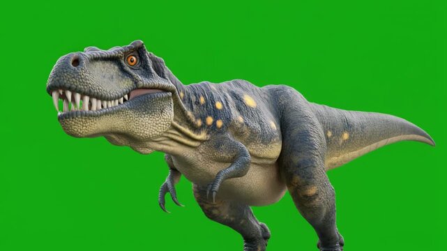 3D Animated Tyrannosaurus Rex Dinosaur Roaring on Green Screen