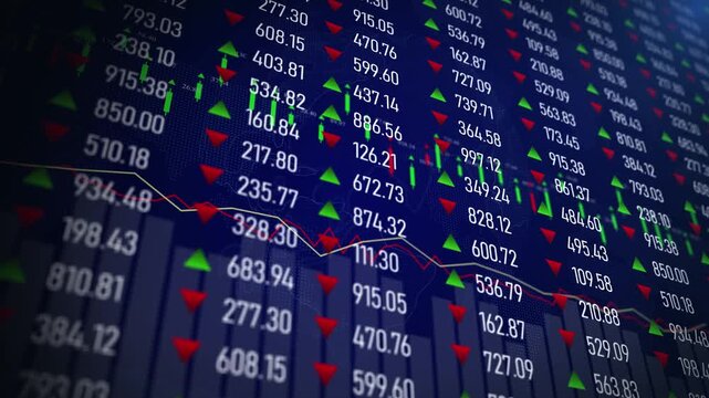 Stock display volume chart move information of trade indicator index value loss profit graph global investment row of numbers price analysis movement economy business.