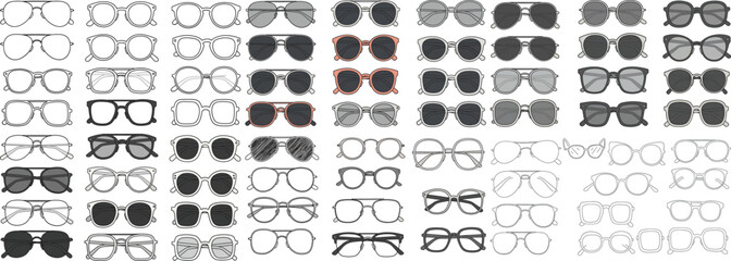 Fototapeta premium Collection of stylish sunglasses designs in various shapes and colors.