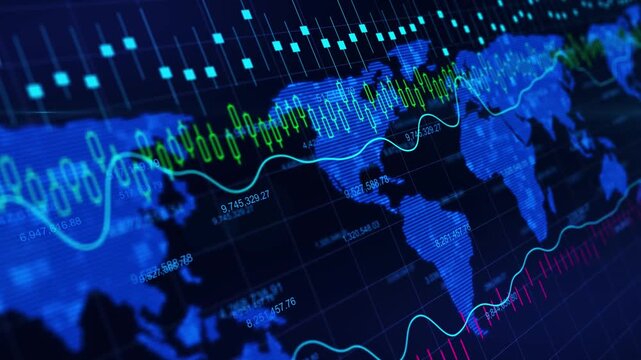 Global financial stock market trading chart with abstract upward growth index and digital economic data analysis for corporate investment and strategic wealth planning.