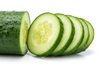 Fresh green vegetable piece sliced against a bright white background with water droplets visible