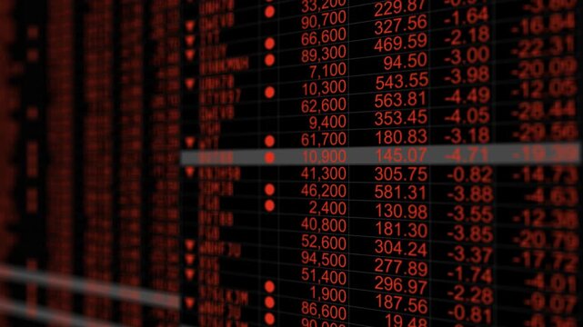 Stock market price red board chart showing economic crisis of world stock price down crisis.