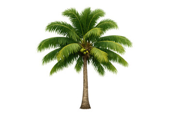 Obraz premium Coconut palm tree with green foliage and coconuts, tropical plant element on transparent background, summer vacation concept