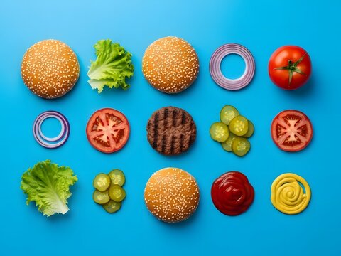 Grid arrangement of burger components
