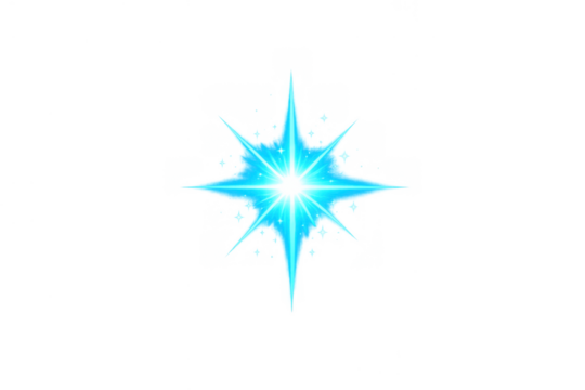 Blue star light burst effect glowing with sparkles and bright lens flare on transparent background - Powered by Adobe