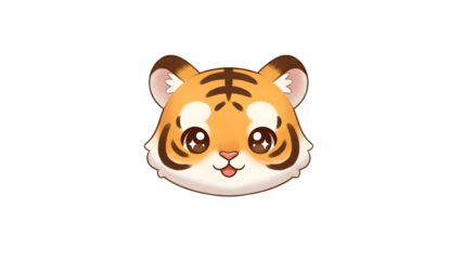 Cute cartoon tiger head isolated on transparent background