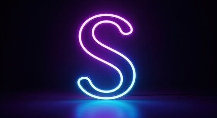 Vibrant neon letter S glowing brightly in dark room