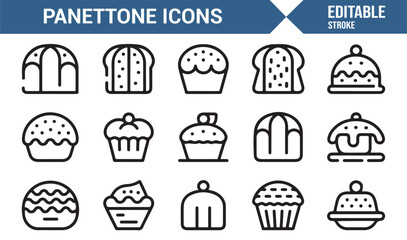 Festive panettone bakery icons set for winter and holiday designs