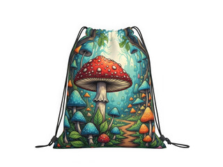 Fantasy mushroom forest drawstring bag isolated on transparent background isolated on transparent background