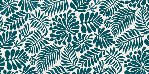 A seamless tropical leaf pattern with stylized monstera and fern foliage © Dibyendu