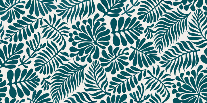 A seamless tropical leaf pattern with stylized monstera and fern foliage