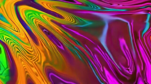 4K HD tropical neon liquid paint flow, vibrant neon orange, magenta, cyan, lime green, glowing reflections dynamic waves, abstract shapes tropical leaves neon droplets, cinematic motion, fluid physics