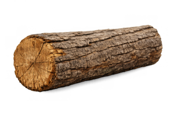 Wood log cut, showing natural bark texture and growth rings, ideal for timber, building material, and firewood