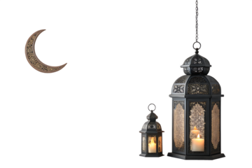 Elegant hanging lanterns with crescent moon