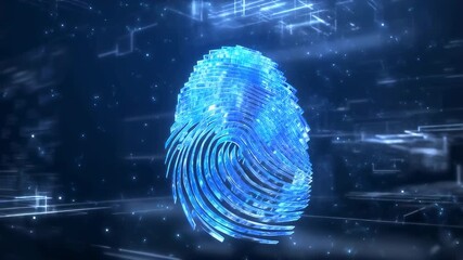 Futuristic digital fingerprint hovering and rotating in a technologydriven environment - Powered by Adobe