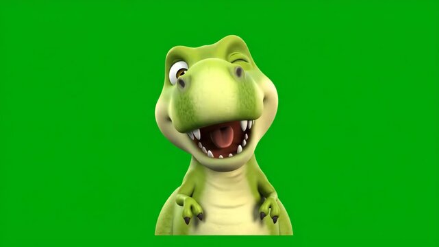Green Screen Cartoon T Rex Peeking and Waving Isolated 3D Animation
