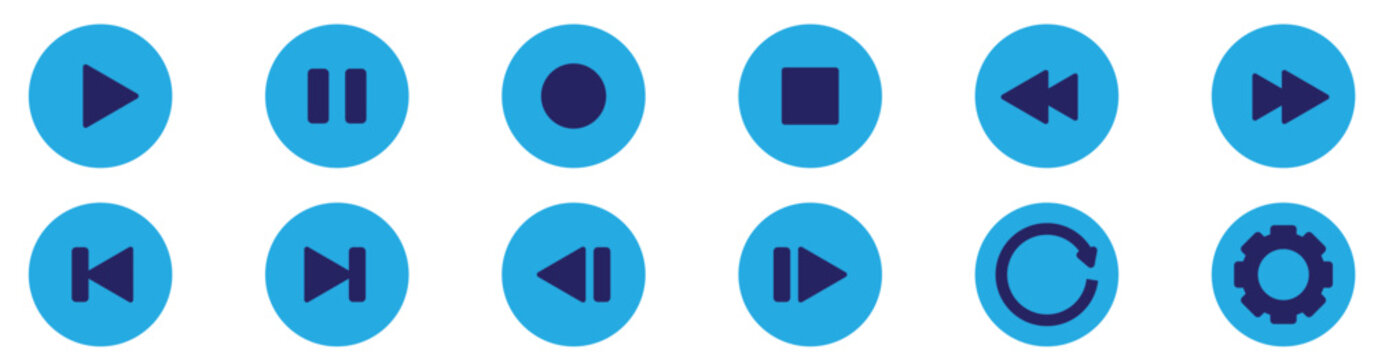 Multimedia Player Control Icons &ndash; Play, Pause, Replay, Previous, Next
