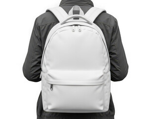 Person wearing white backpack isolated on transparent background isolated on transparent background