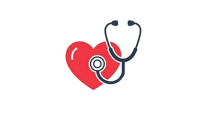 Medical heart symbol with stethoscope isolated on white