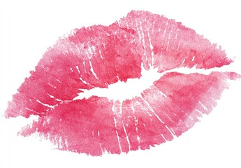 Watercolor illustration of a pink lipstick kiss mark on a white background