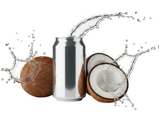 Coconut and beer can splash isolated on transparent background isolated on transparent background