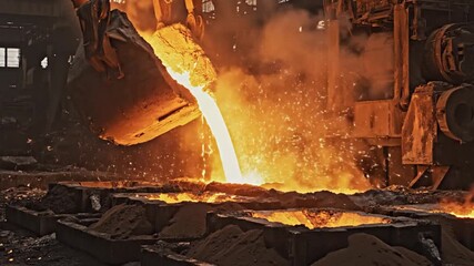 Molten metal pouring sparks industrial furnace - Powered by Adobe