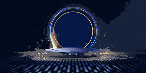 A glowing portal stands on a platform surrounded by darkness and stardust © RanjanKumar