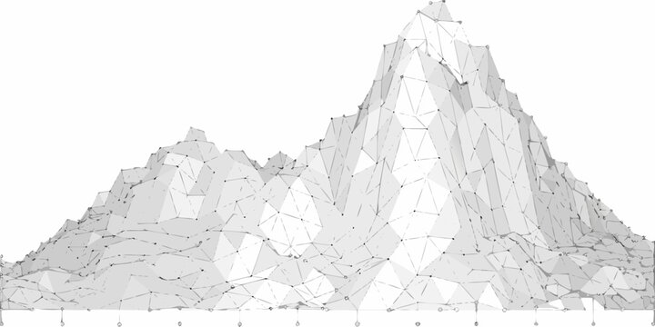 A polygonal mountain landscape rendered in a minimalist wireframe style