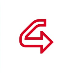 Red outlined arrow making a curved path, pointing right, on a white background