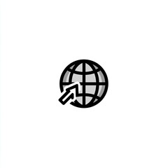 Globe with grid and arrow icon, centered on a white background