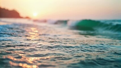 Tranquil ocean waves at golden sunset a beautiful nature video footage - Powered by Adobe
