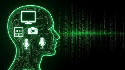 Abstract Human Brain with Technology Circuit Icons