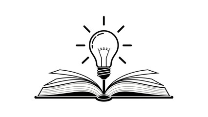 A bright glass light bulb glowing over an open book symbolizes a creative spark and innovative business idea within this modern vector illustration of technology and educational inspiration