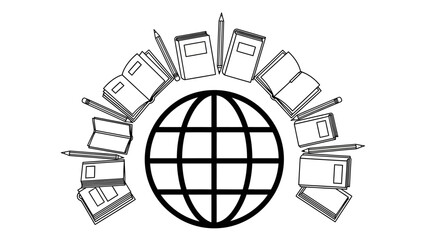 Vector illustration of a global business concept featuring an old house with a cross set upon a 3D earth sphere map for travel and environment themes © ndowi