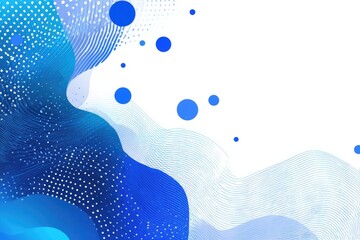 Abstract gradient of blue blobs, dots, and wavy lines on white background