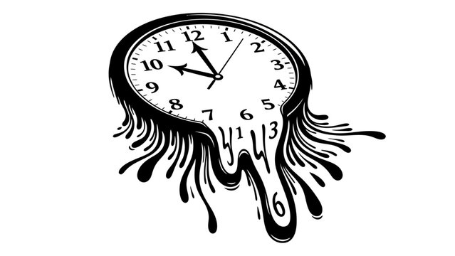 Melting clock symbolizing time running out, urgency, isolated white background.