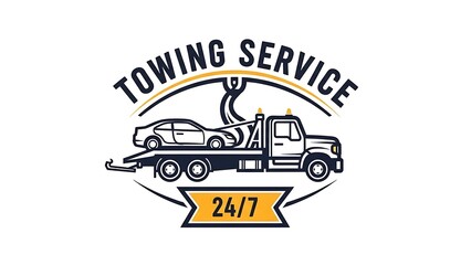 Towing service logo car on flatbed truck vector illustration