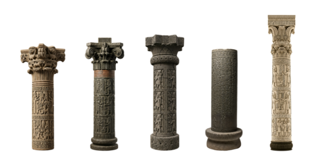 Sumerian column set isolated on a transparent background showcasing ancient craftsmanship and detail