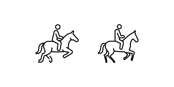 Equestrian riding icons showing horse jumping over obstacle and walking gait side views