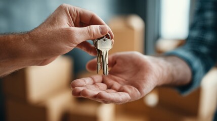 Two hands are shown exchanging a set of keys. This moment suggests a transition or change, possibly a new home or starting a new chapter in life