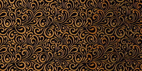 Intricate floral pattern with swirling shapes in shades of gold and black © Ripan