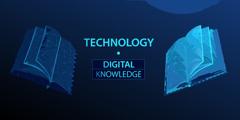 Open books with technology and digital knowledge concept in a polygonal style