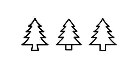 Obraz premium Evergreen pine tree forest icon set in outline style for nature and winter holiday theme