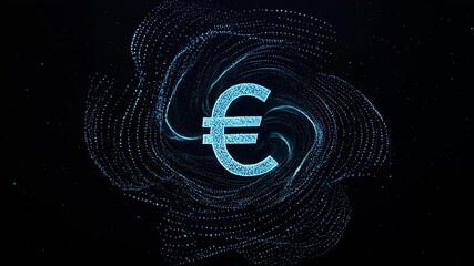 Currency symbols made of particles swirling abstractly background animation