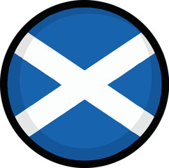 Obraz premium A round emblem features a blue background with a white saltire, bordered by black