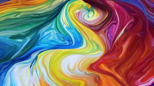 A swirling rainbow pattern of colorful paint, creating an abstract and dynamic artistic background. 4k Video footage.